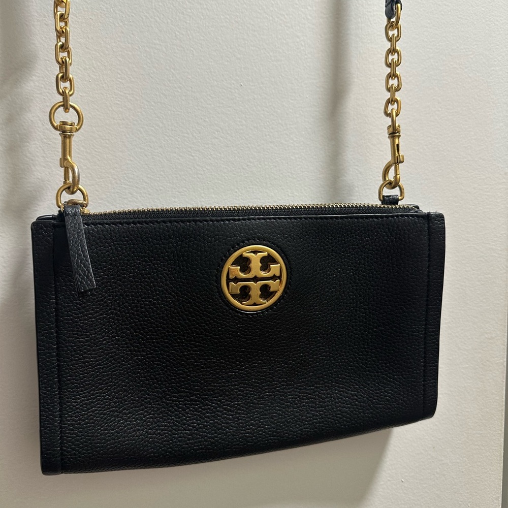 Tory Burch Black and Gold Crossbody Bag with Structured Design
